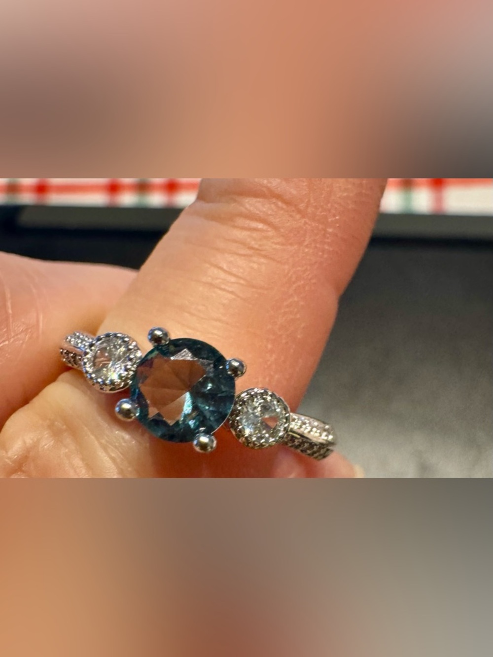 Blue Gemstone and Pavé Silver Ring - Brand